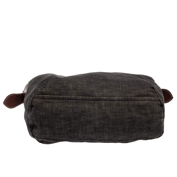 Pre Owned Prada Black Denim and Leather Zip Hobo