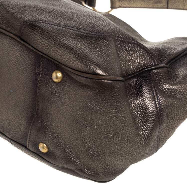 Pre Owned Prada Metallic Gold Vitello Daino Leather Side Pocket Hobo