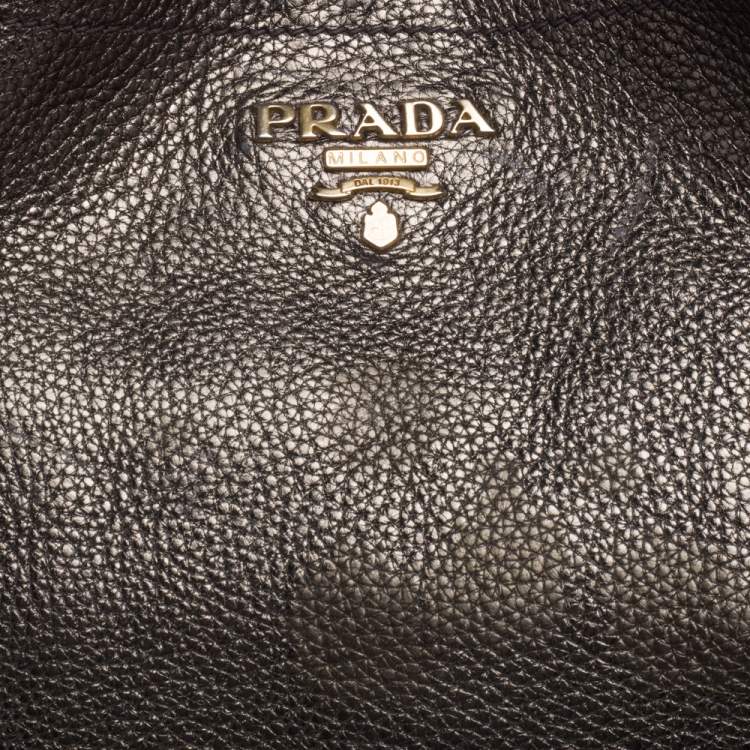 Pre Owned Prada Metallic Gold Vitello Daino Leather Side Pocket Hobo