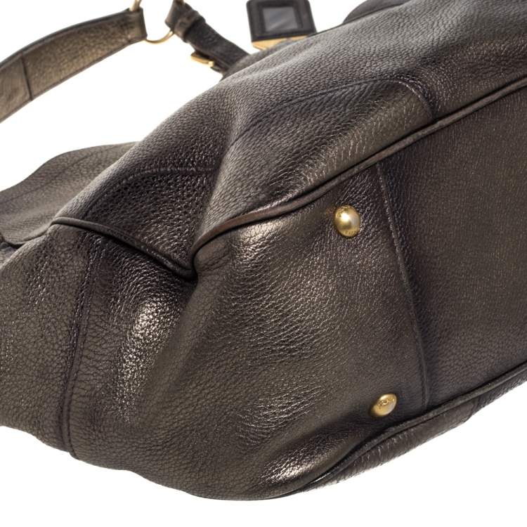 Pre Owned Prada Metallic Gold Vitello Daino Leather Side Pocket Hobo