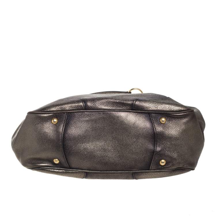 Pre Owned Prada Metallic Gold Vitello Daino Leather Side Pocket Hobo