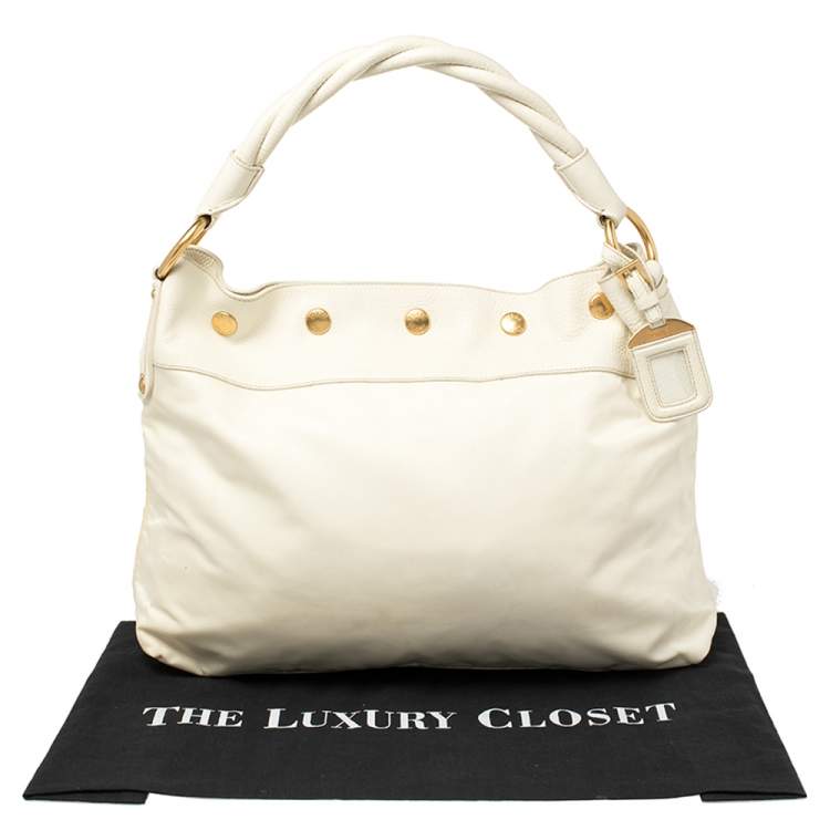 Pre Owned Prada White Nylon and Leather Braided Handle Hobo