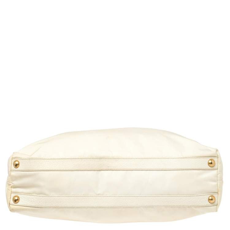 Pre Owned Prada White Nylon and Leather Braided Handle Hobo