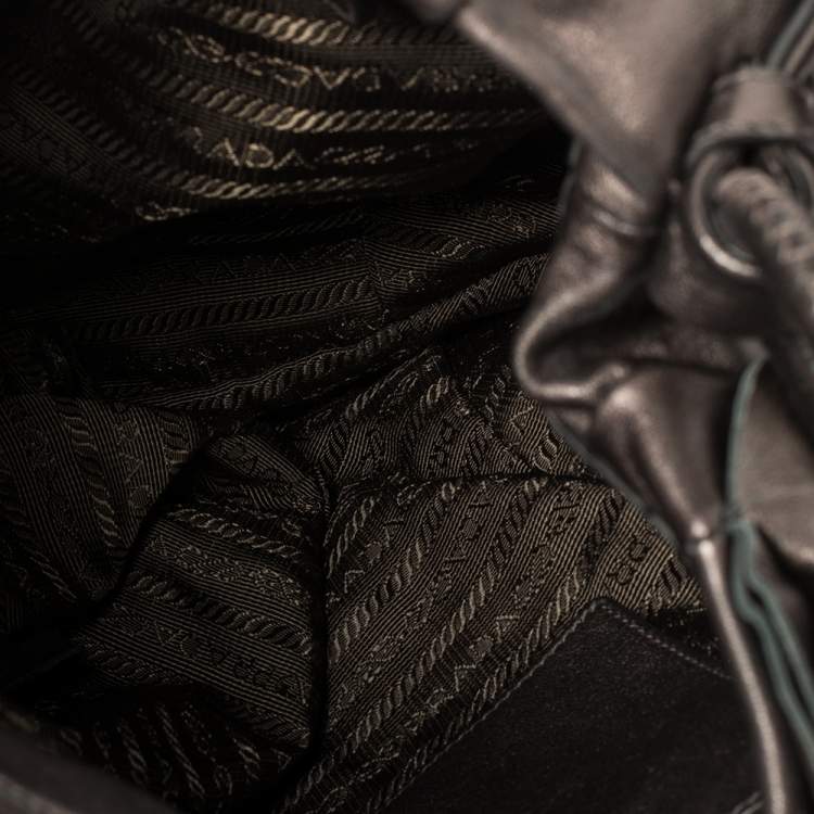 Pre Owned Prada Metallic Bronze Leather Ruffle Hobo Bag
