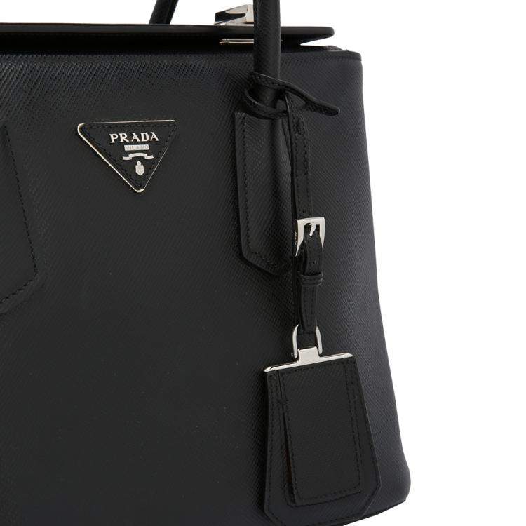 Pre Owned Prada Black Leather Saffiano Galleria Double Flap Tote Bag