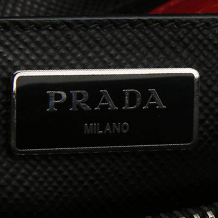 Pre Owned Prada Black Leather Saffiano Galleria Double Flap Tote Bag