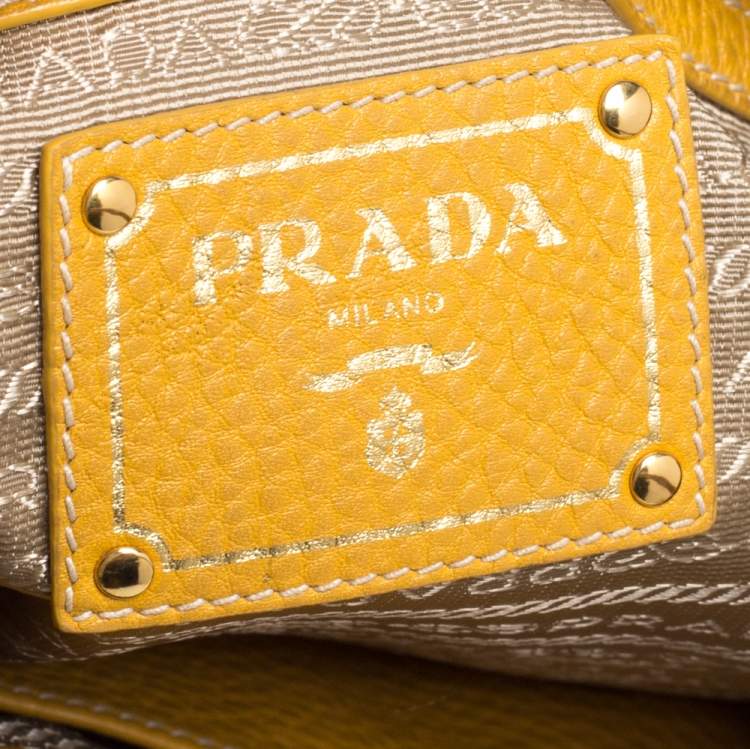 Pre Owned Prada Yellow Vitello Daino Leather Sacca 2 Manici Hobo