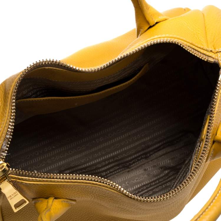 Pre Owned Prada Yellow Vitello Daino Leather Sacca 2 Manici Hobo