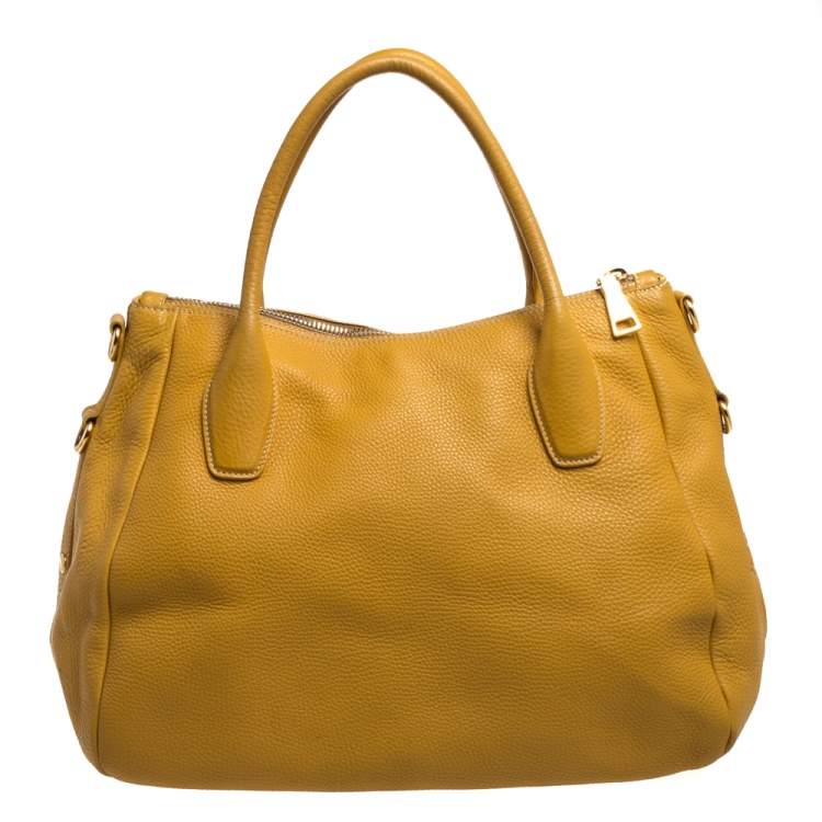 Pre Owned Prada Yellow Vitello Daino Leather Sacca 2 Manici Hobo