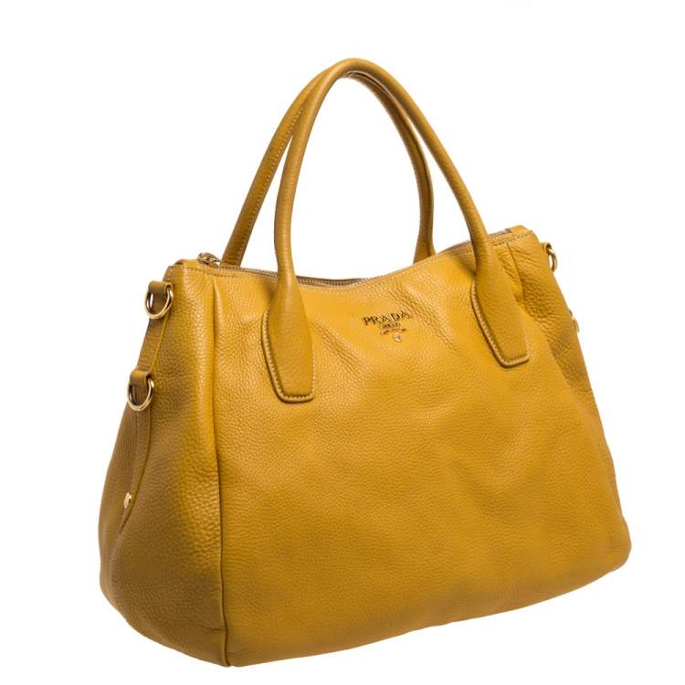 Pre Owned Prada Yellow Vitello Daino Leather Sacca 2 Manici Hobo