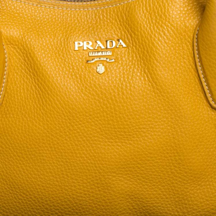 Pre Owned Prada Yellow Vitello Daino Leather Sacca 2 Manici Hobo