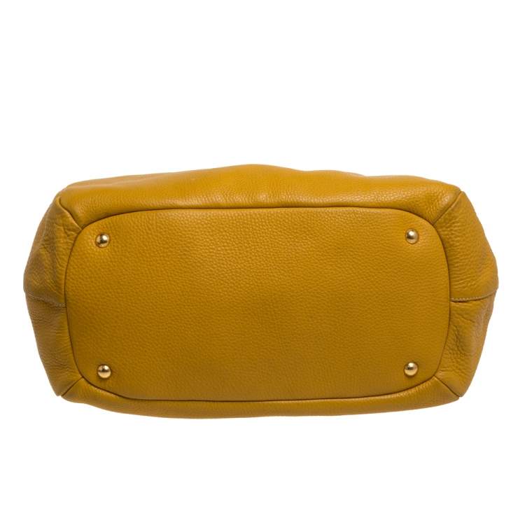 Pre Owned Prada Yellow Vitello Daino Leather Sacca 2 Manici Hobo