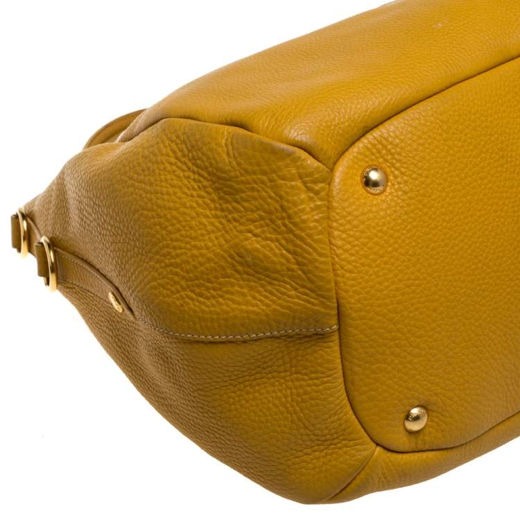 Pre Owned Prada Yellow Vitello Daino Leather Sacca 2 Manici Hobo