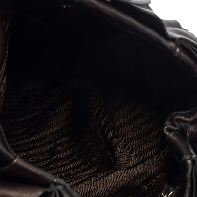 Pre Owned Prada Metallic Dark Brown Leather Ruffle Hobo