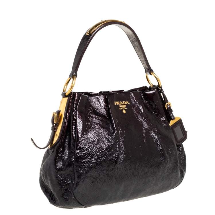 Pre Owned Prada Black Patent Leather Hobo 