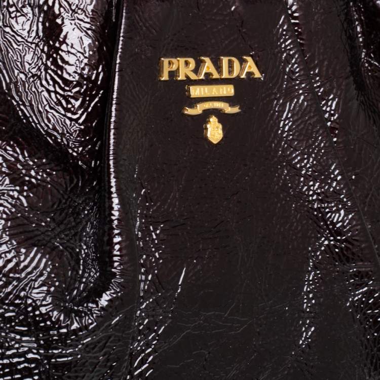 Pre Owned Prada Black Patent Leather Hobo 