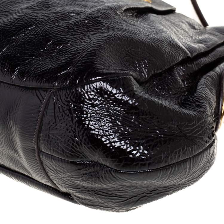 Pre Owned Prada Black Patent Leather Hobo 