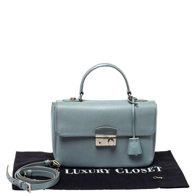 Pre Owned Prada Light Blue Saffiano Leather Sound Top Handle Bag