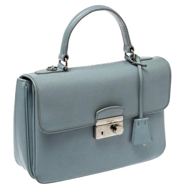 Pre Owned Prada Light Blue Saffiano Leather Sound Top Handle Bag