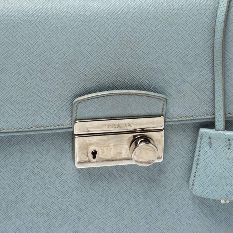 Pre Owned Prada Light Blue Saffiano Leather Sound Top Handle Bag