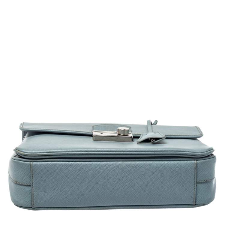 Pre Owned Prada Light Blue Saffiano Leather Sound Top Handle Bag