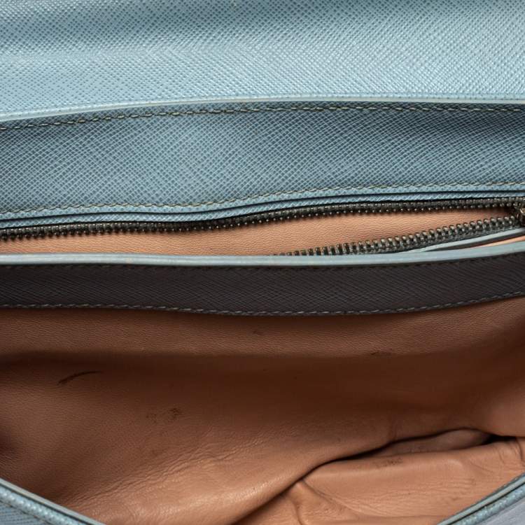 Pre Owned Prada Light Blue Saffiano Leather Sound Top Handle Bag