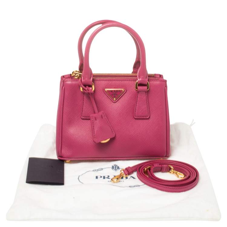 Pre Owned Prada Fuchsia Saffiano Lux Leather Micro Galleria Tote