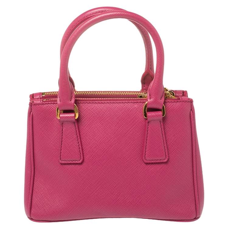 Pre Owned Prada Fuchsia Saffiano Lux Leather Micro Galleria Tote