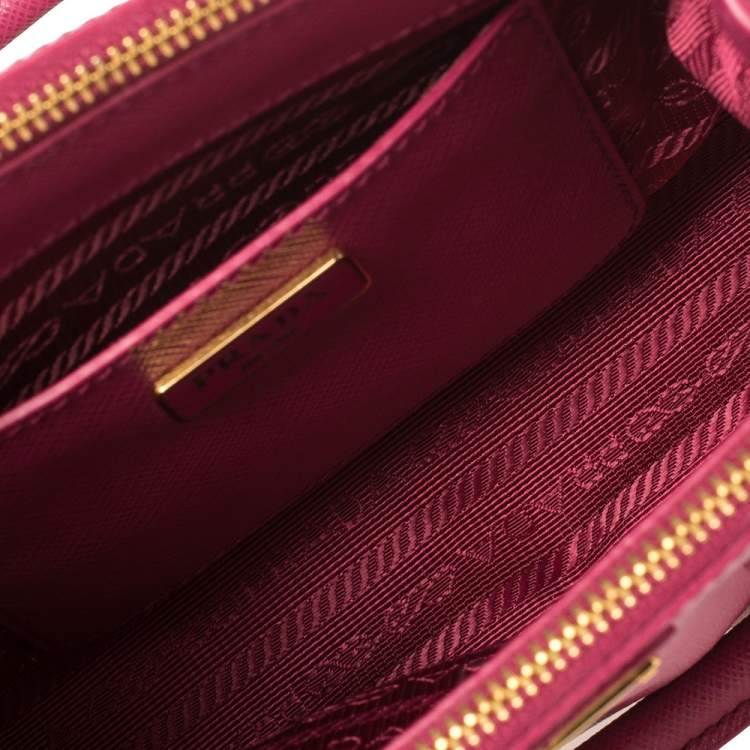Pre Owned Prada Fuchsia Saffiano Lux Leather Micro Galleria Tote