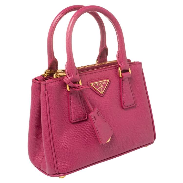 Pre Owned Prada Fuchsia Saffiano Lux Leather Micro Galleria Tote
