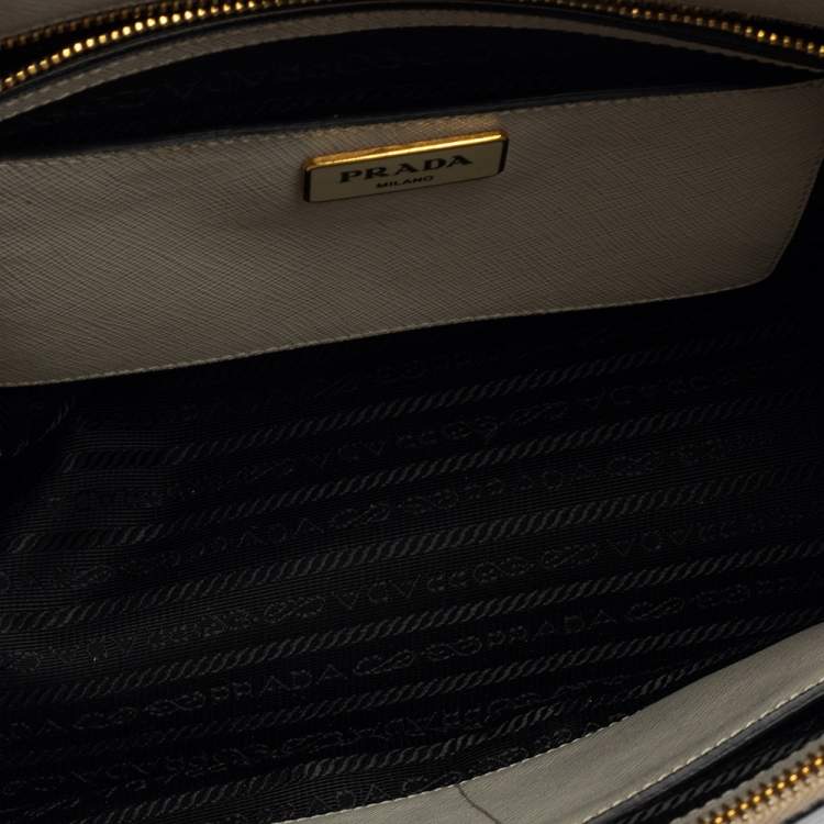 Pre Owned Prada Black/White Saffiano Lux Leather Medium Galleria Tote