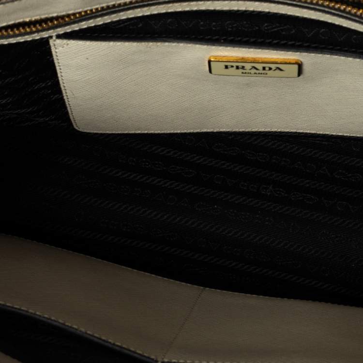 Pre Owned Prada Black/White Saffiano Lux Leather Medium Galleria Tote