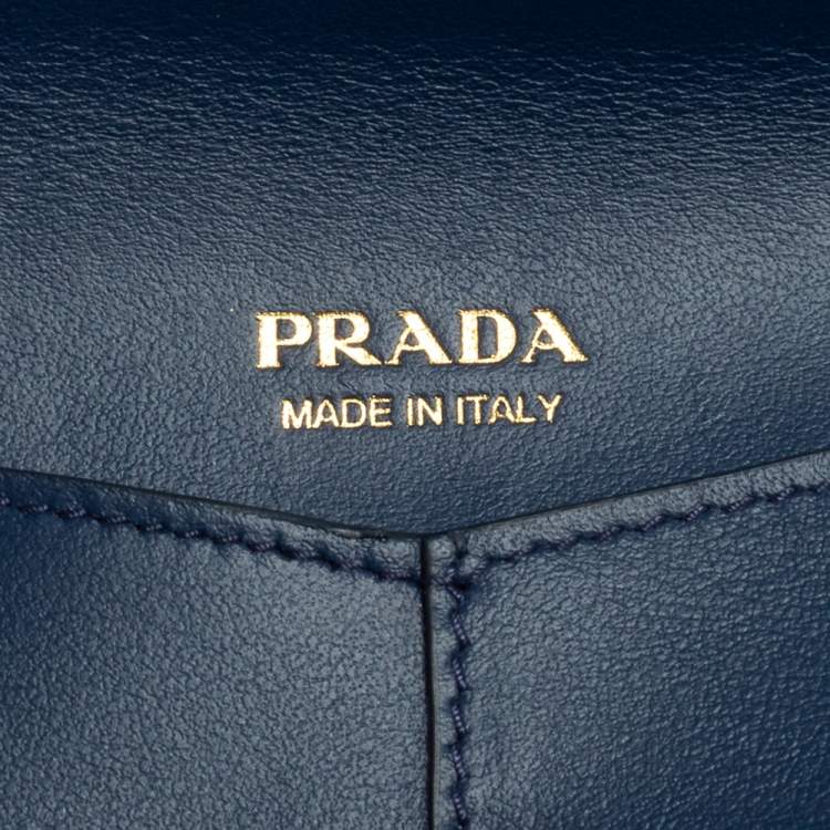 Pre Owned Prada Blue Saffiano Leather Envelope Wristlet Clutch 