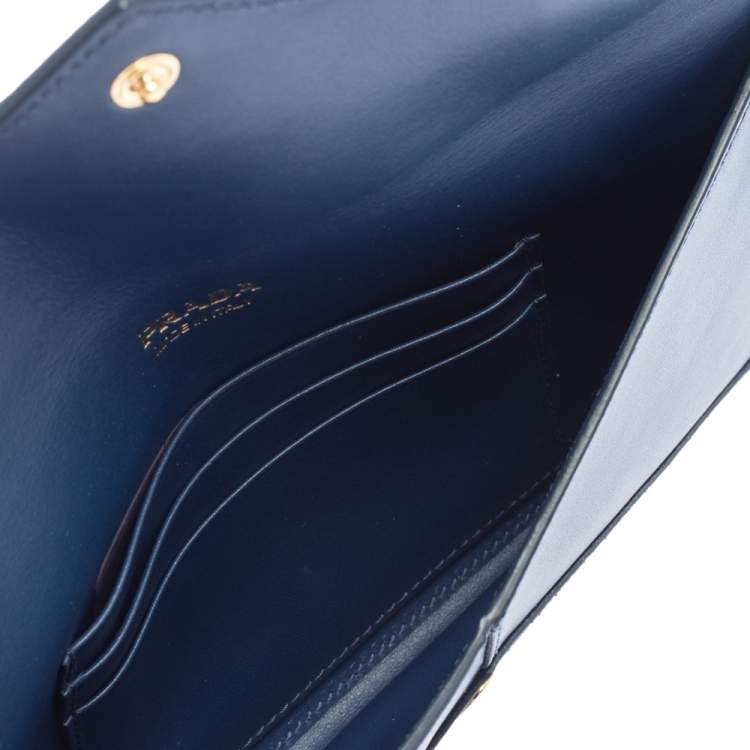 Pre Owned Prada Blue Saffiano Leather Envelope Wristlet Clutch 