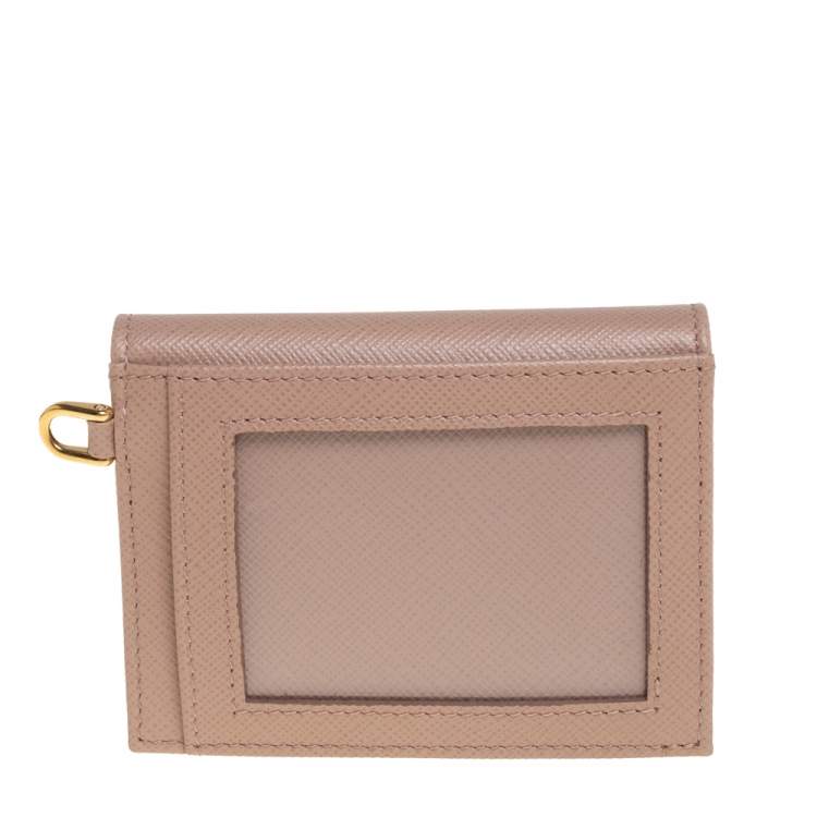 Pre Owned Prada Beige Saffiano Leather Badge ID Card Holder