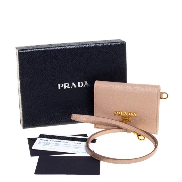 Pre Owned Prada Beige Saffiano Leather Badge ID Card Holder