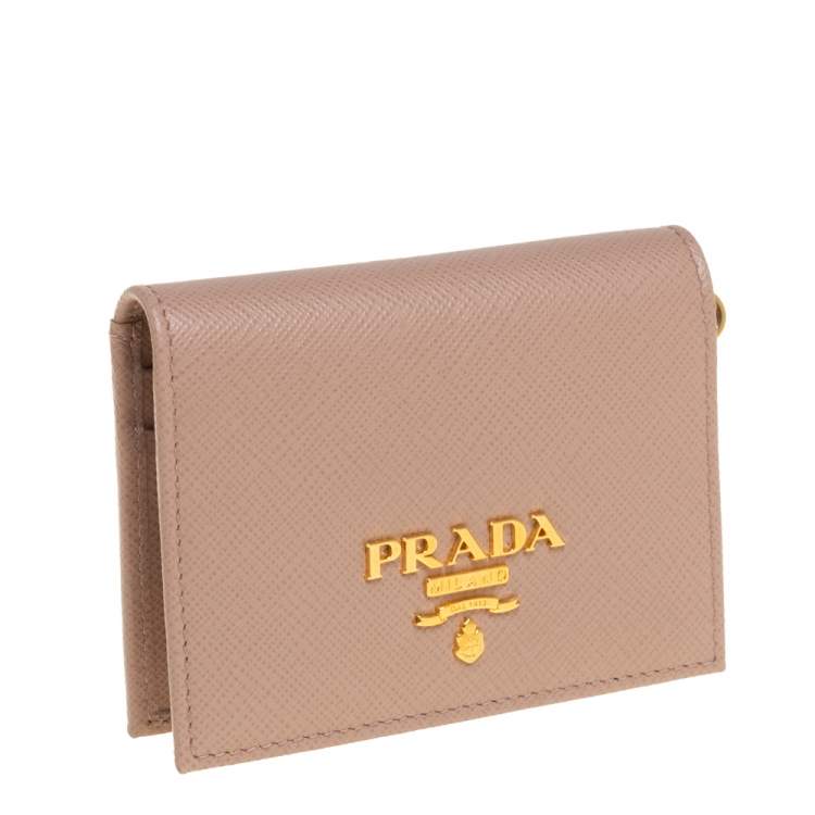 Pre Owned Prada Beige Saffiano Leather Badge ID Card Holder