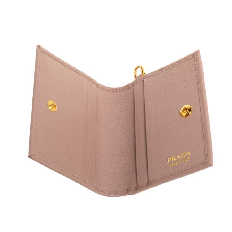 Pre Owned Prada Beige Saffiano Leather Badge ID Card Holder