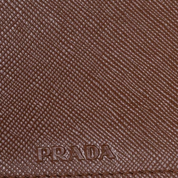 Pre Owned Prada Tan Saffiano Leather Flap Metal Card Holder