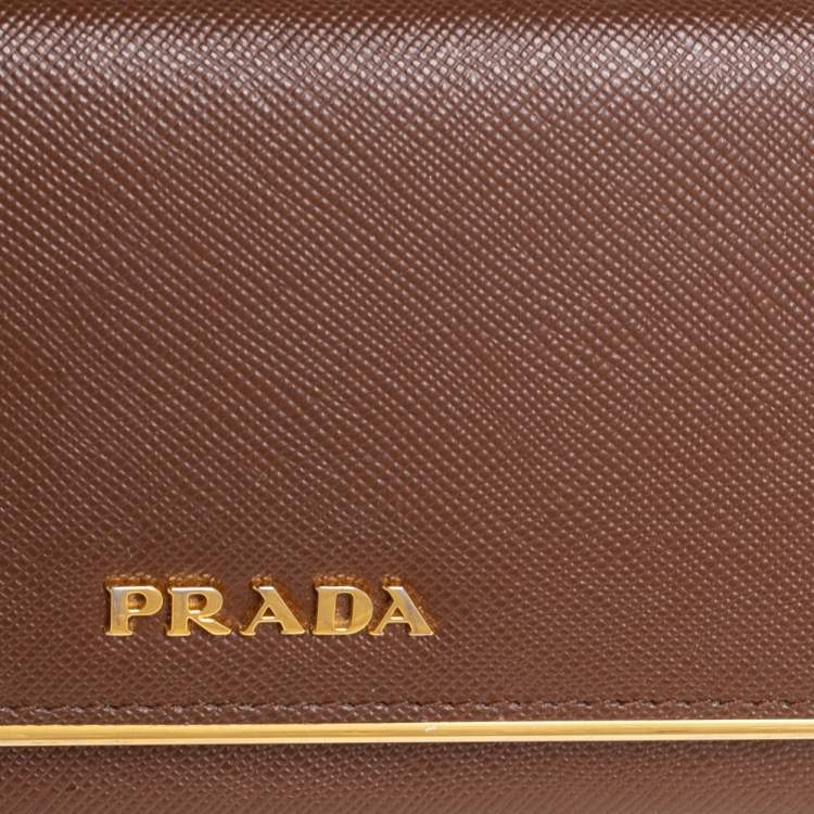 Pre Owned Prada Tan Saffiano Leather Flap Metal Card Holder