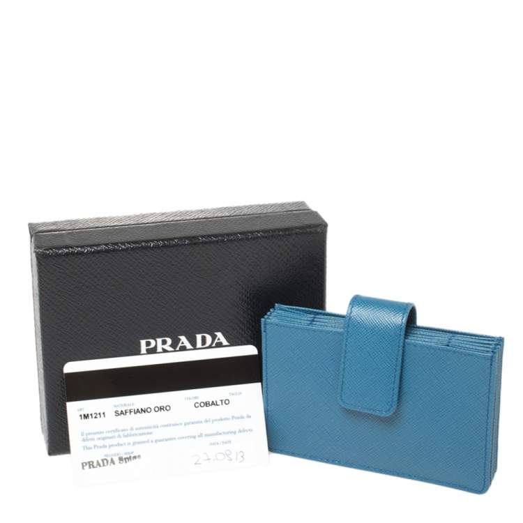 Pre Owned Prada Blue Saffiano Oro Leather Accordion Card Holder