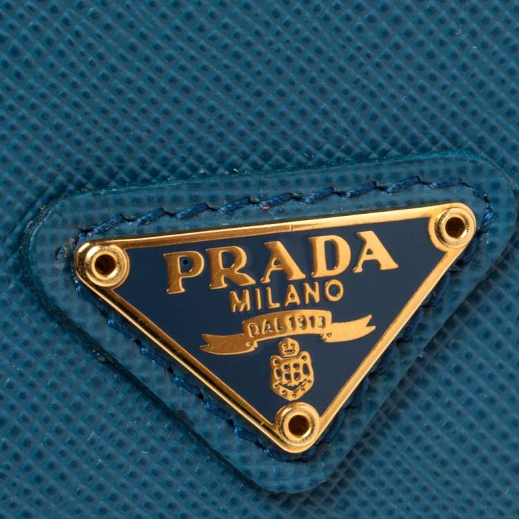 Pre Owned Prada Blue Saffiano Oro Leather Accordion Card Holder