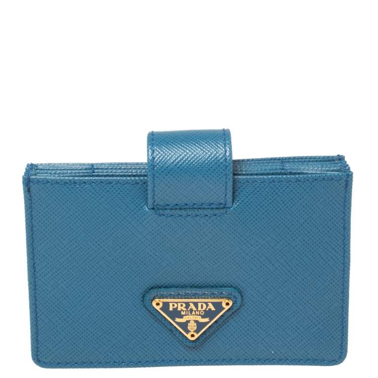 Pre Owned Prada Blue Saffiano Oro Leather Accordion Card Holder