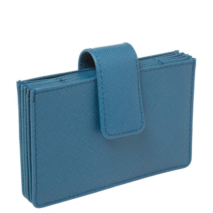 Pre Owned Prada Blue Saffiano Oro Leather Accordion Card Holder