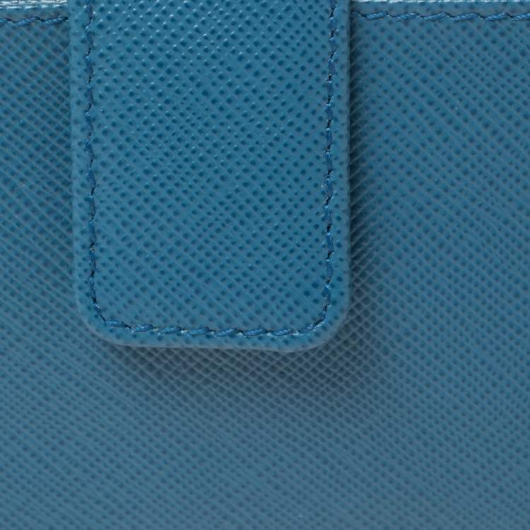 Pre Owned Prada Blue Saffiano Oro Leather Accordion Card Holder