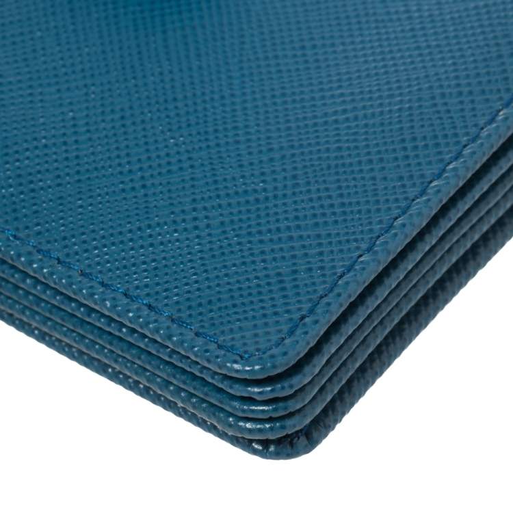 Pre Owned Prada Blue Saffiano Oro Leather Accordion Card Holder