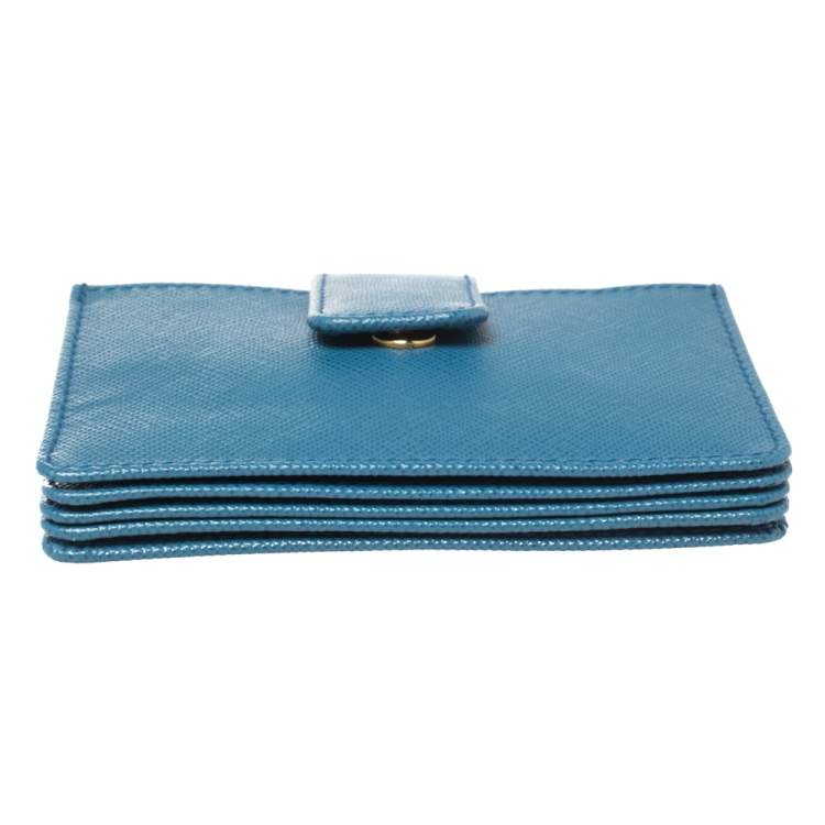 Pre Owned Prada Blue Saffiano Oro Leather Accordion Card Holder