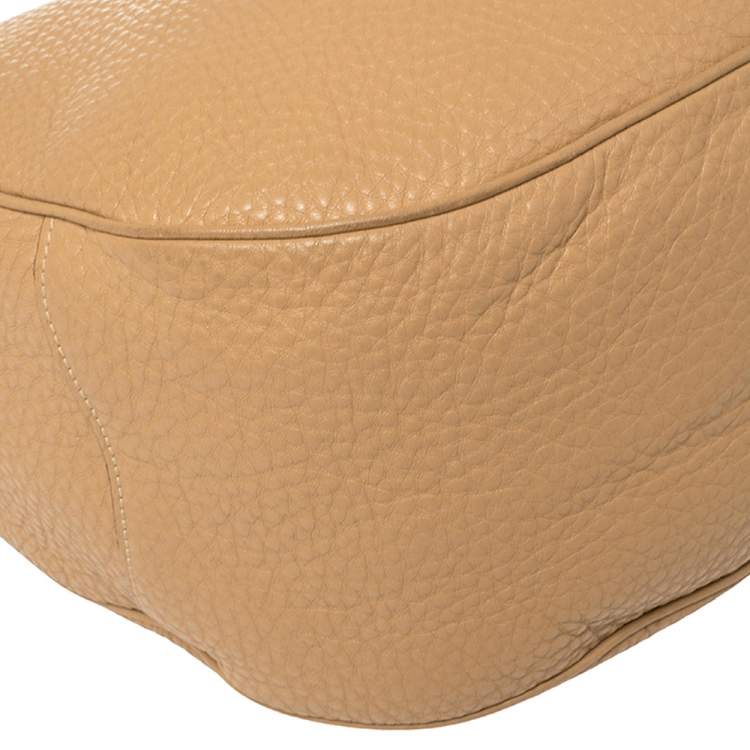 Pre Owned Prada Beige Vitello Daino Leather Zip Top Hobo