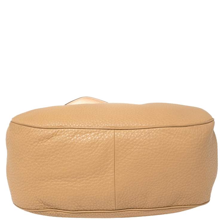 Pre Owned Prada Beige Vitello Daino Leather Zip Top Hobo