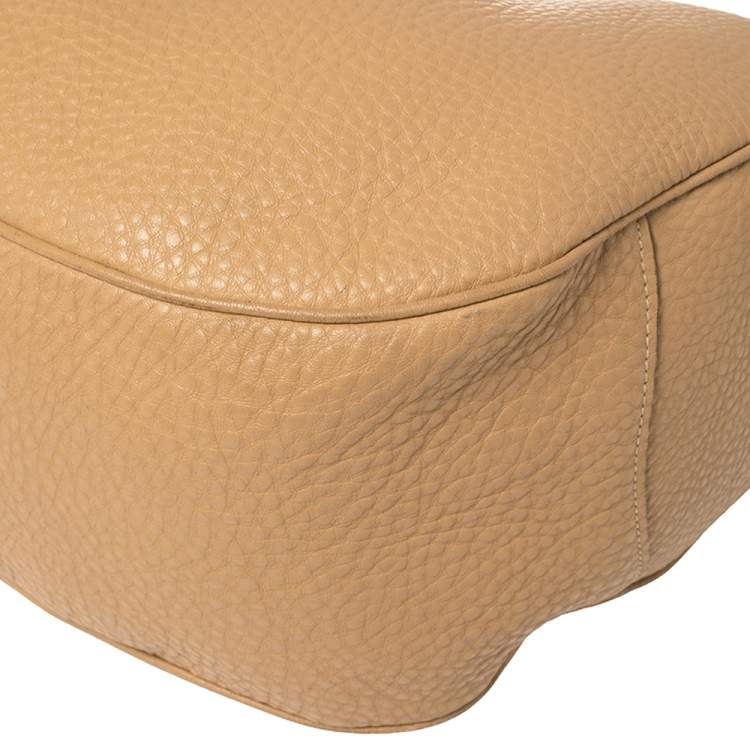 Pre Owned Prada Beige Vitello Daino Leather Zip Top Hobo